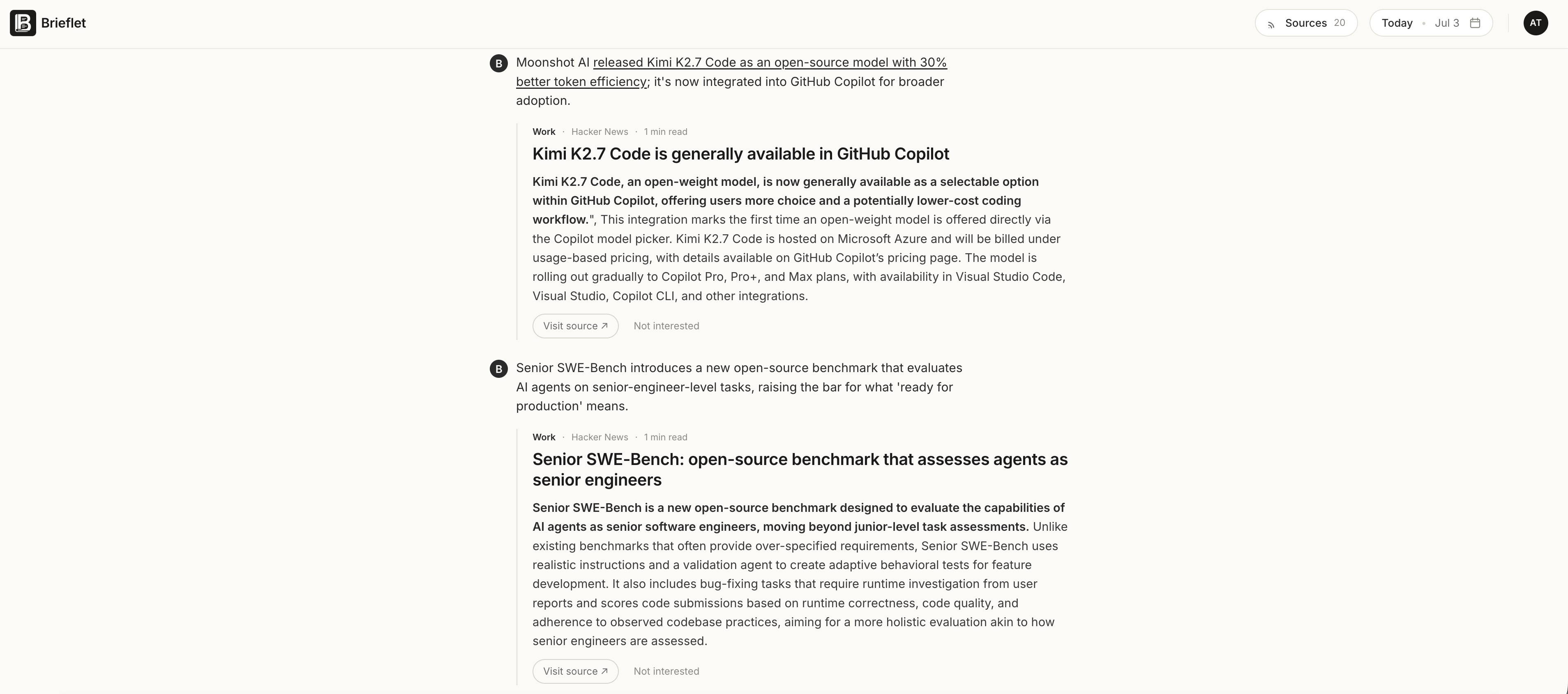 Brieflet on the web - brief detail